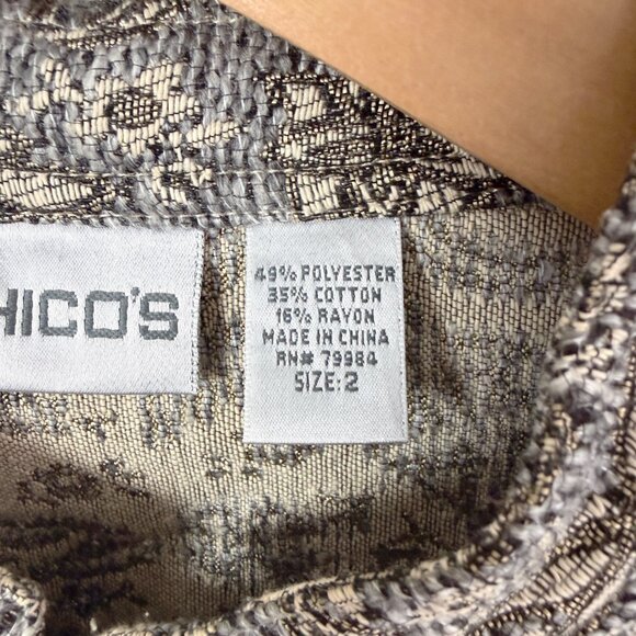 Chico's Floral Button Down Gold Gray Jacket 2 - Picture 3 of 3